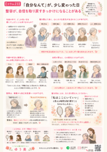 本当に失われていくものは、歩く力でも。話す力でも。記憶でもないのかもしれないということ。 少しずつ失われていくのは、「自分への自信」なのかもしれない。整容の大切さとは…